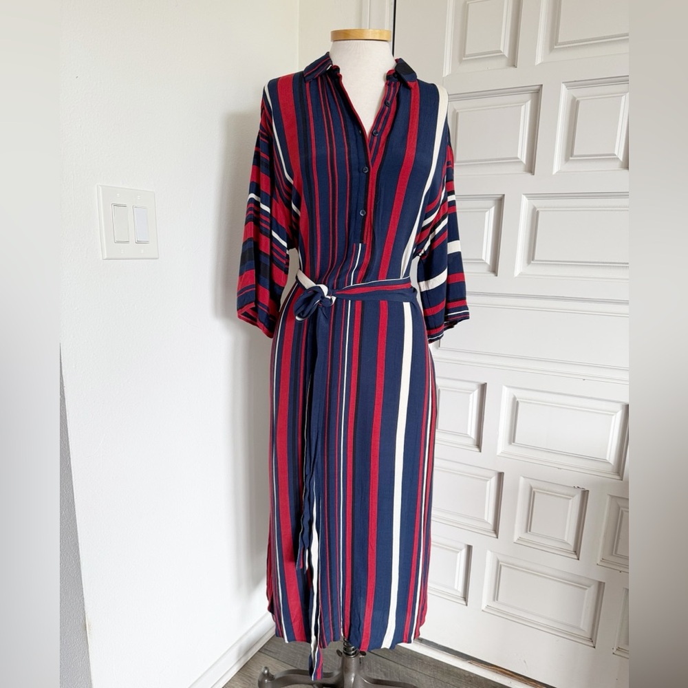Zara Basic Multicolor Striped Long Maxi Shirt Dre… - image 8